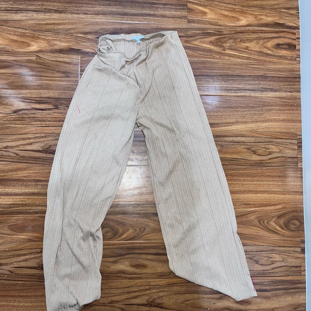 Tan ribbed wide leg Relaxed Fit stretch pants